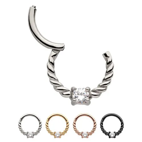 Tulsa Body Jewelry Rings Twisted CZ Hinged Segment Ring