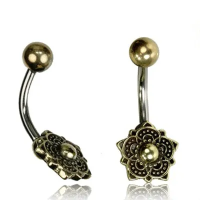 Tulsa Body Jewelry Rings Yellow Brass Flower Belly Ring