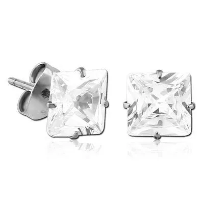 Tulsa Body Jewelry Square CZ Titanium Stud Earrings Earrings