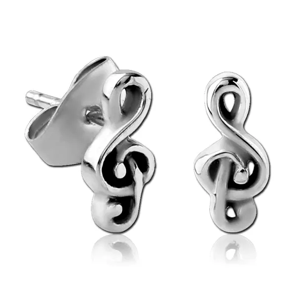 Tulsa Body Jewelry Treble Clef Stainless Stud Earrings Earrings