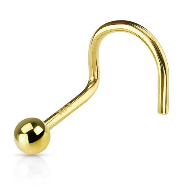 Tulsa Body Jewelry Yellow 14k Gold Ball Stud Nostril Screw Earrings