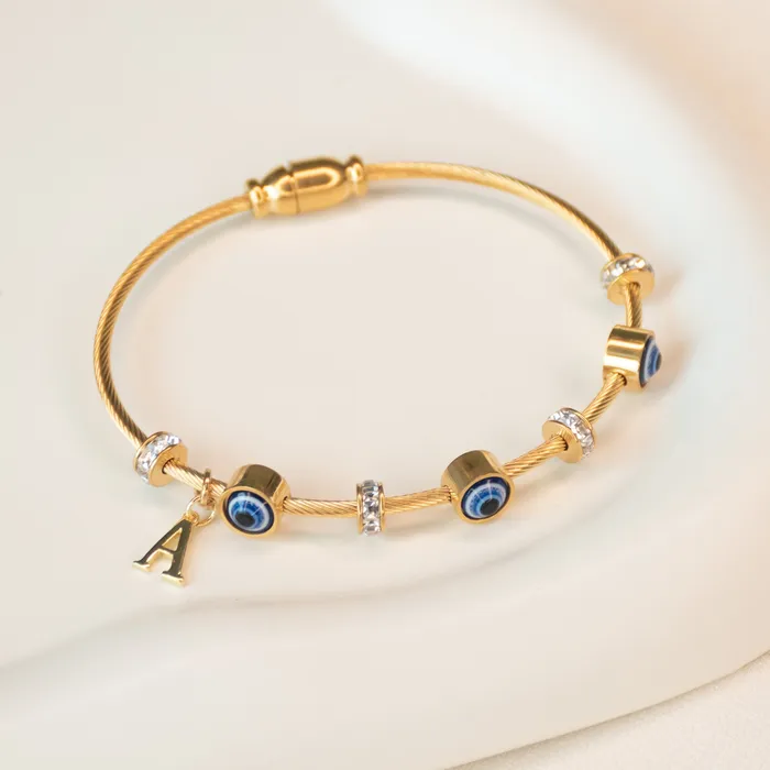 Upakarna Classic Evil Eye With Personalized Initial Necklaces