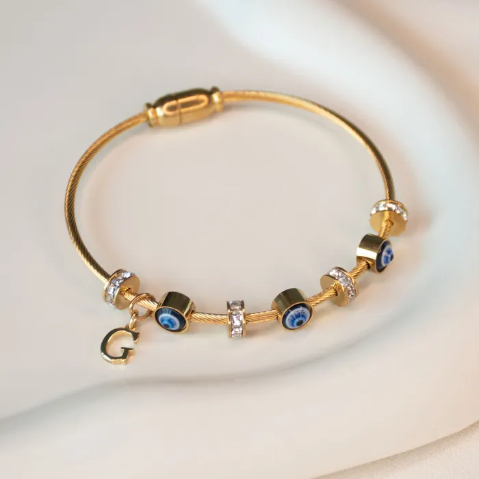 Upakarna Classic Evil Eye With Personalized Initial Necklaces