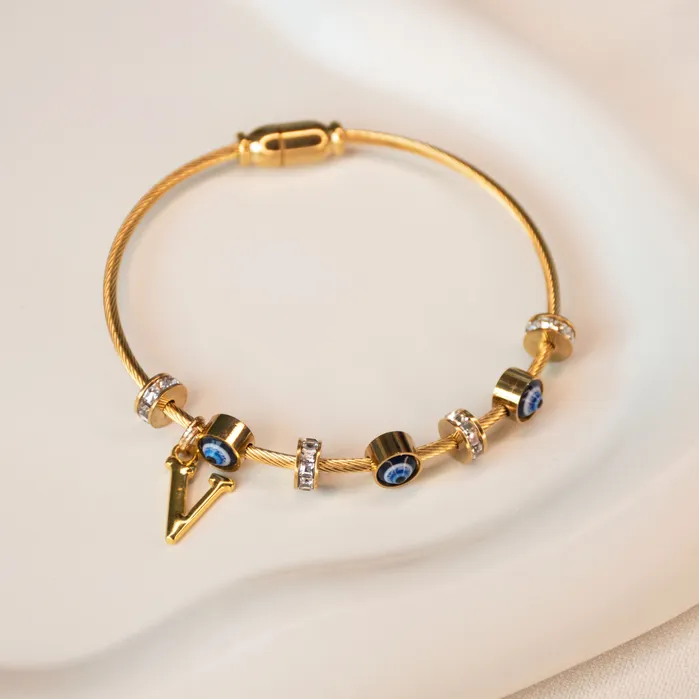 Upakarna Classic Evil Eye With Personalized Initial Necklaces