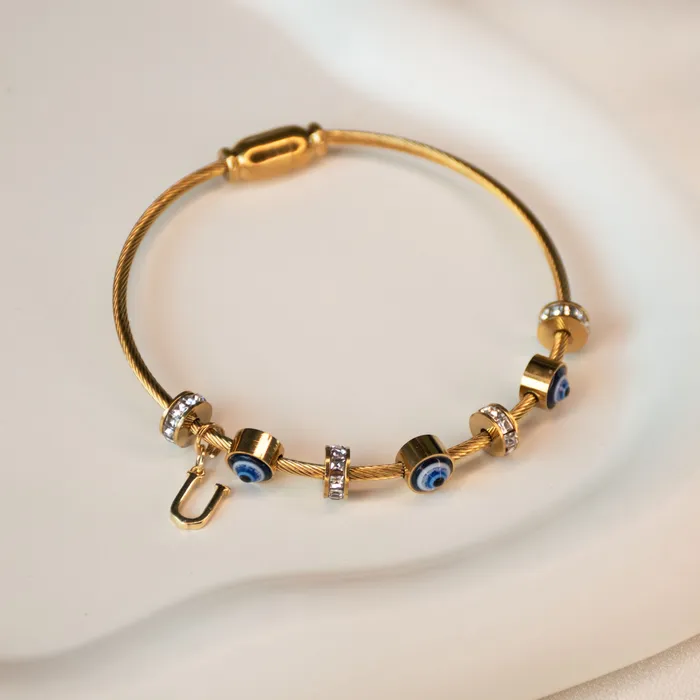 Upakarna Classic Evil Eye With Personalized Initial Necklaces