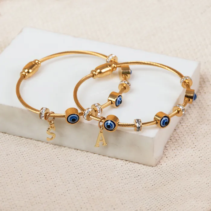 Upakarna Classic Evil Eye With Personalized Initial Necklaces