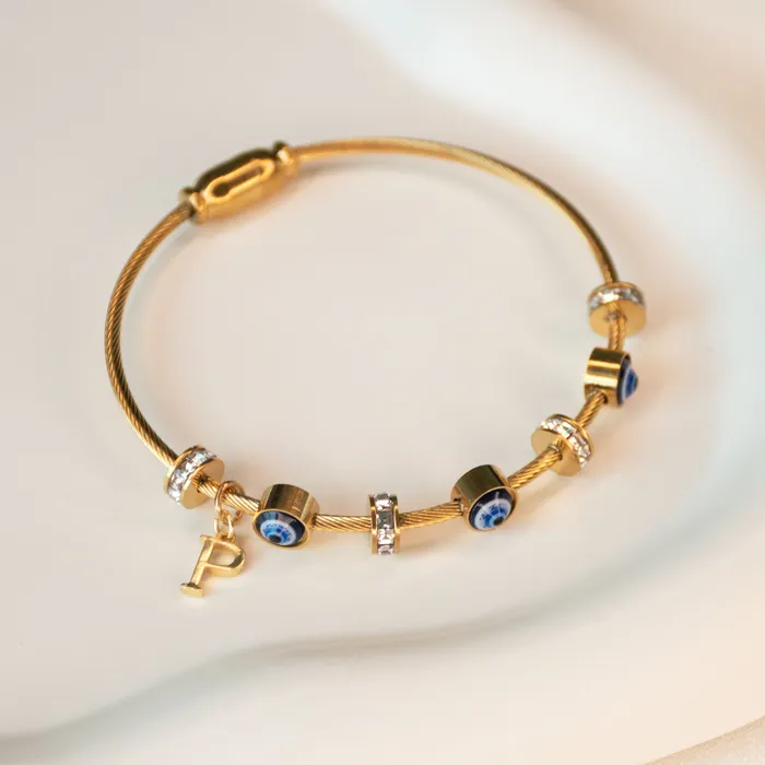 Upakarna Classic Evil Eye With Personalized Initial Necklaces