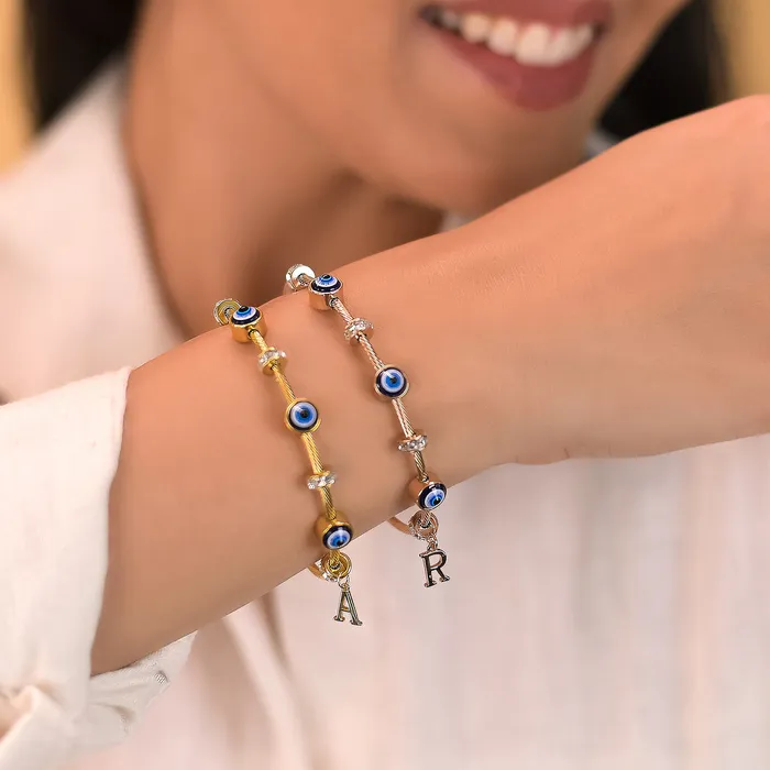 Upakarna Classic Evil Eye With Personalized Initial Necklaces