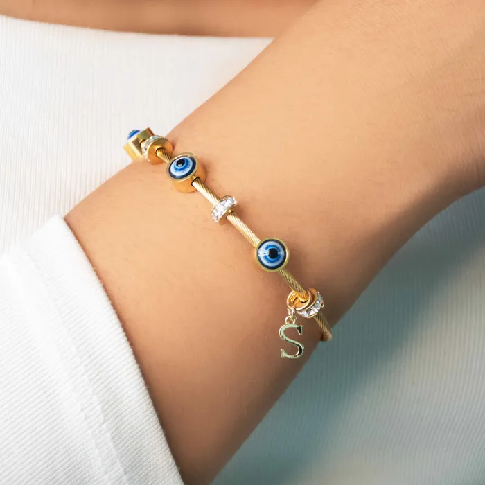 Upakarna Classic Evil Eye With Personalized Initial Necklaces