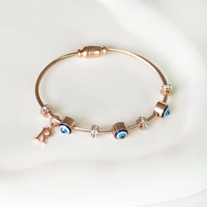 Upakarna Classic Evil Eye With Personalized Initial Necklaces