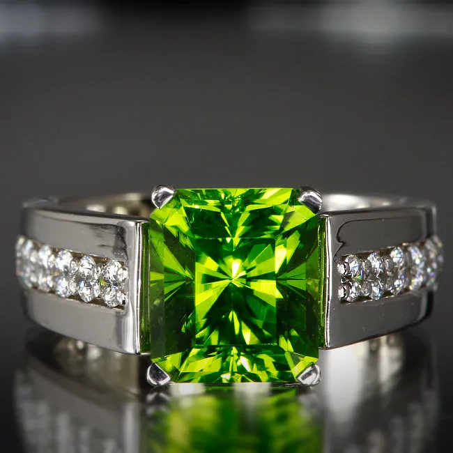 vendorunknown 14K White Gold Barion Style Emerald Cut Peridot Ring Designed By Christopher Michael 440 Carat Rings
