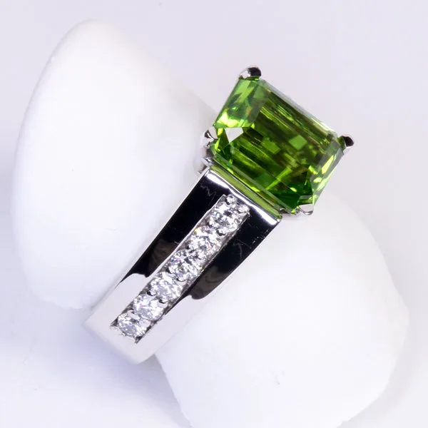 vendorunknown 14K White Gold Barion Style Emerald Cut Peridot Ring Designed By Christopher Michael 440 Carat Rings